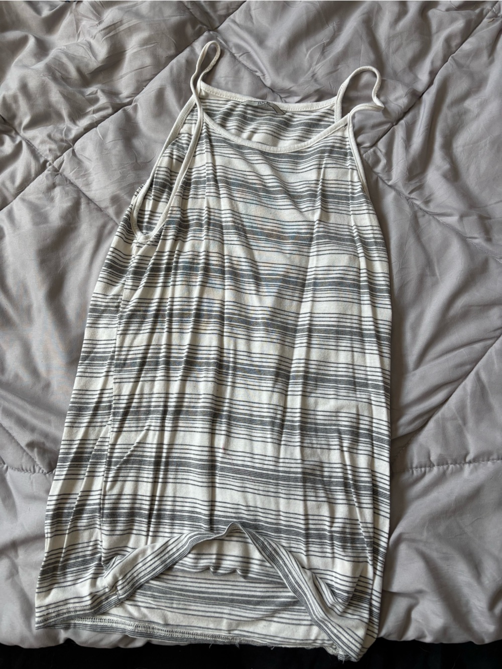 BKE Cream & Gray Striped Spaghetti Strap Tank